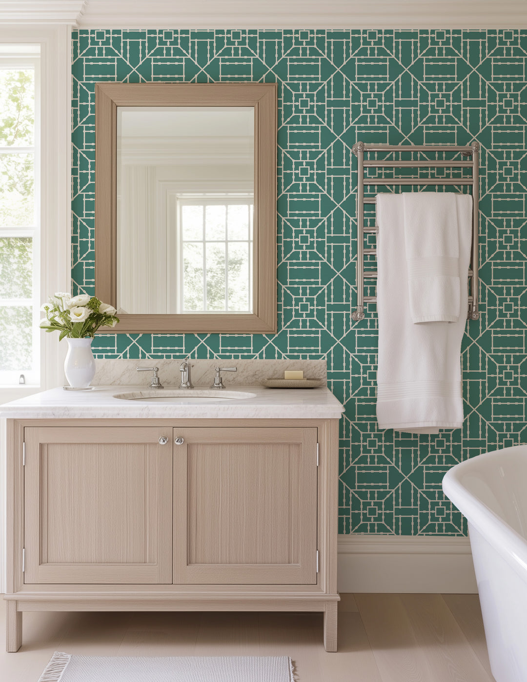 Bamboo Trellis - Teal Wallpaper by The Blush Label