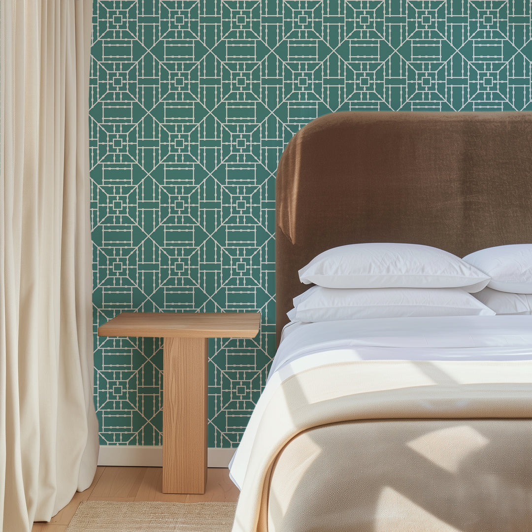 Bamboo Trellis - Teal Wallpaper by The Blush Label