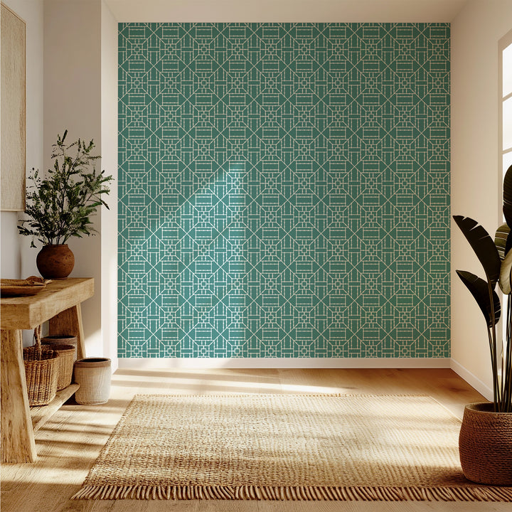 Bamboo Trellis - Teal Wallpaper by The Blush Label