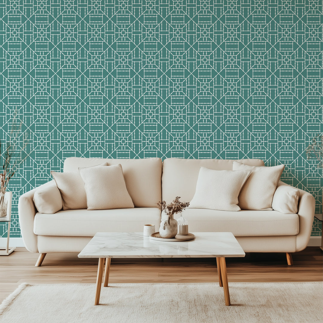 Bamboo Trellis - Teal Wallpaper by The Blush Label