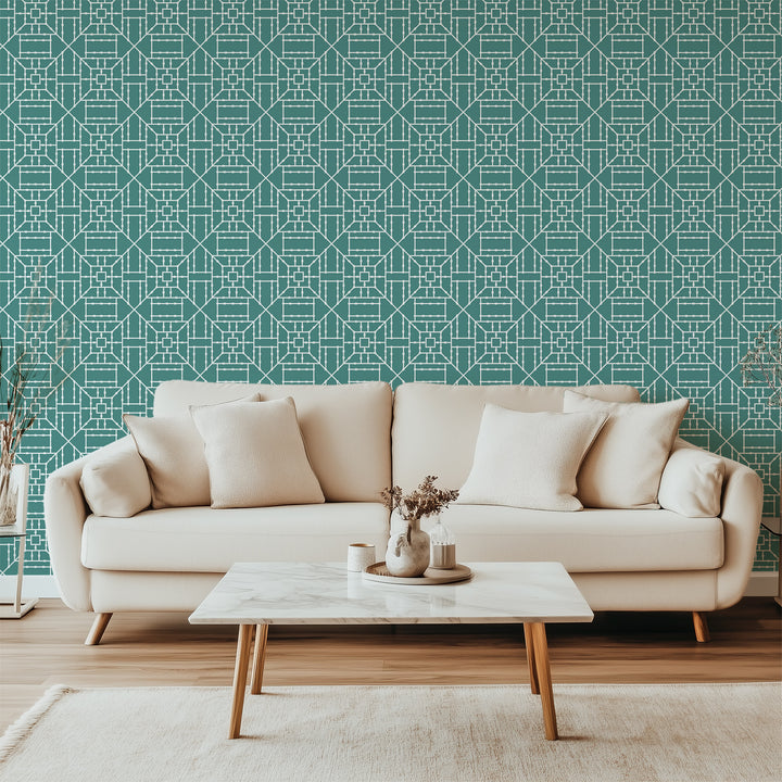 Bamboo Trellis - Teal Wallpaper by The Blush Label