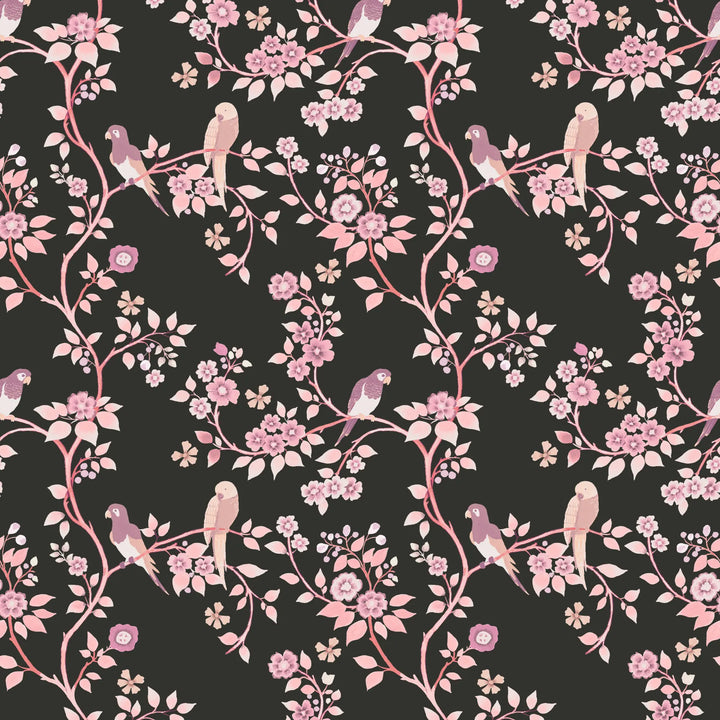 Blossom Perch - Fuchsia Noir Wallpaper