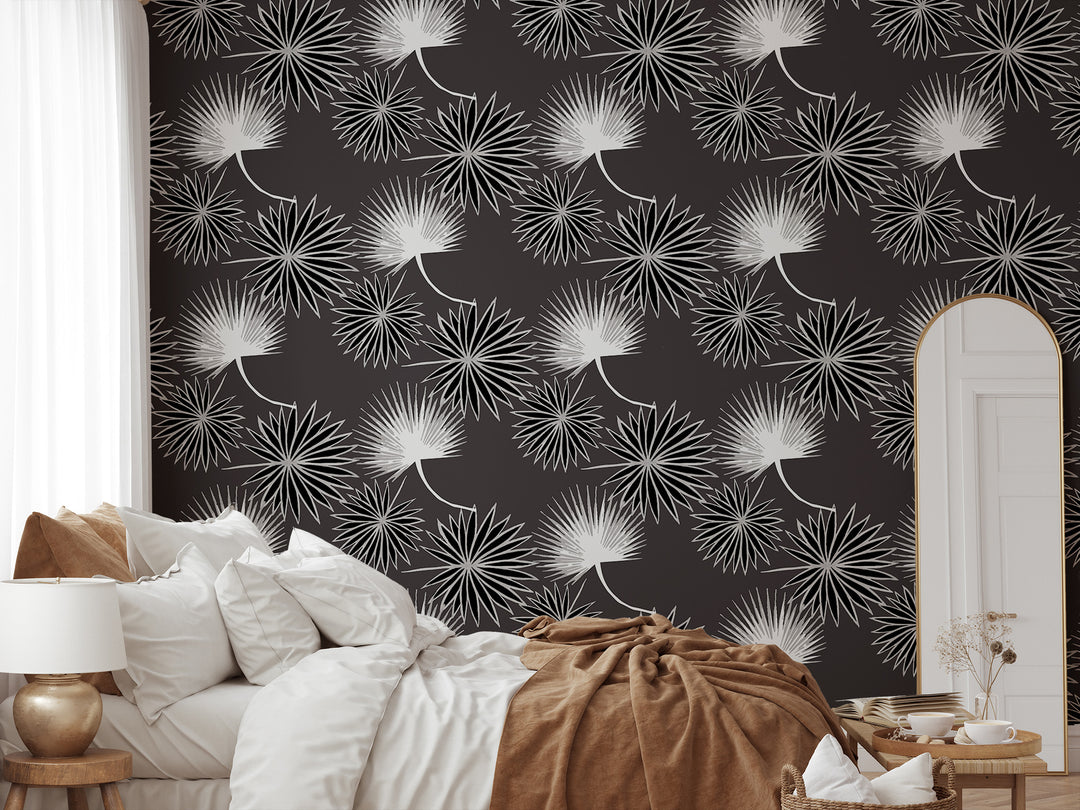 Cabbage Palm - Black Floral Wallpaper by Bohemian Bungalow