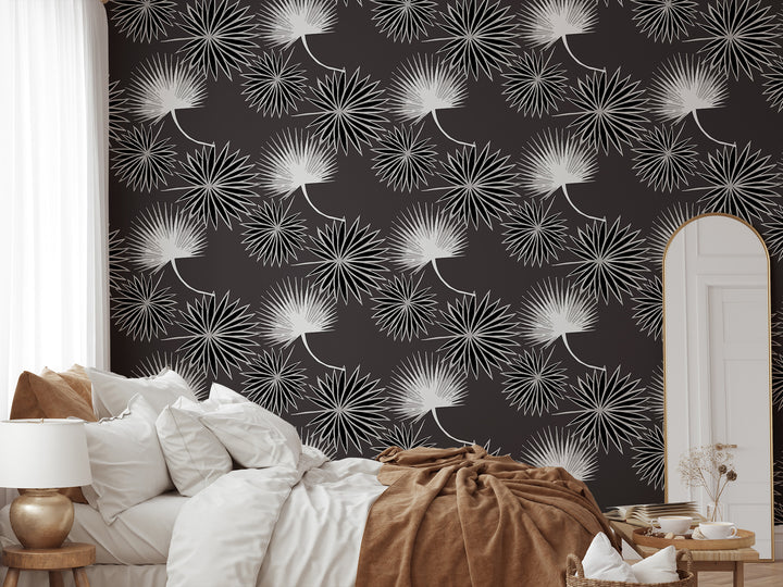 Cabbage Palm - Black Floral Wallpaper by Bohemian Bungalow