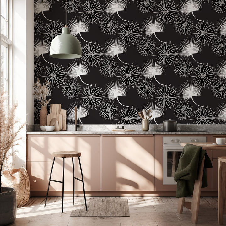 Cabbage Palm - Black Floral Wallpaper by Bohemian Bungalow