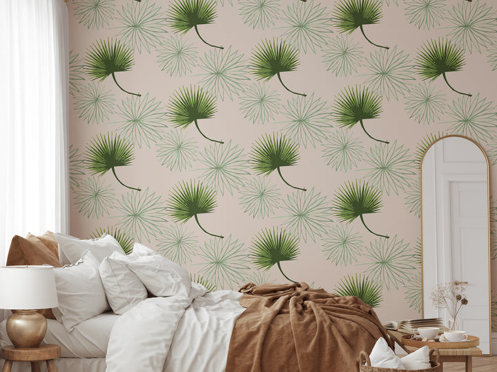 Cabbage Palm - Pink Floral Wallpaper by Bohemian Bungalow