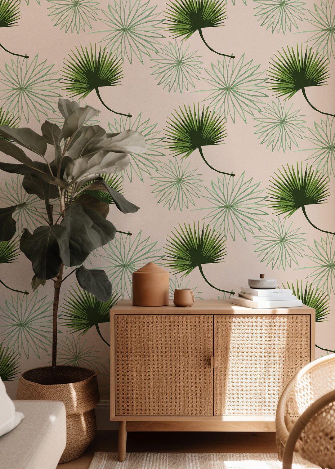 Cabbage Palm - Pink Floral Wallpaper by Bohemian Bungalow