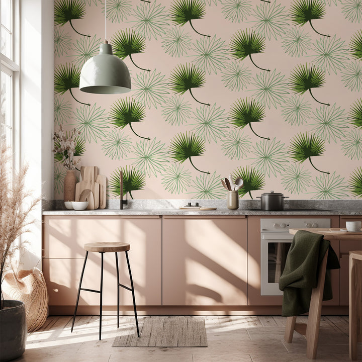 Cabbage Palm - Pink Floral Wallpaper by Bohemian Bungalow