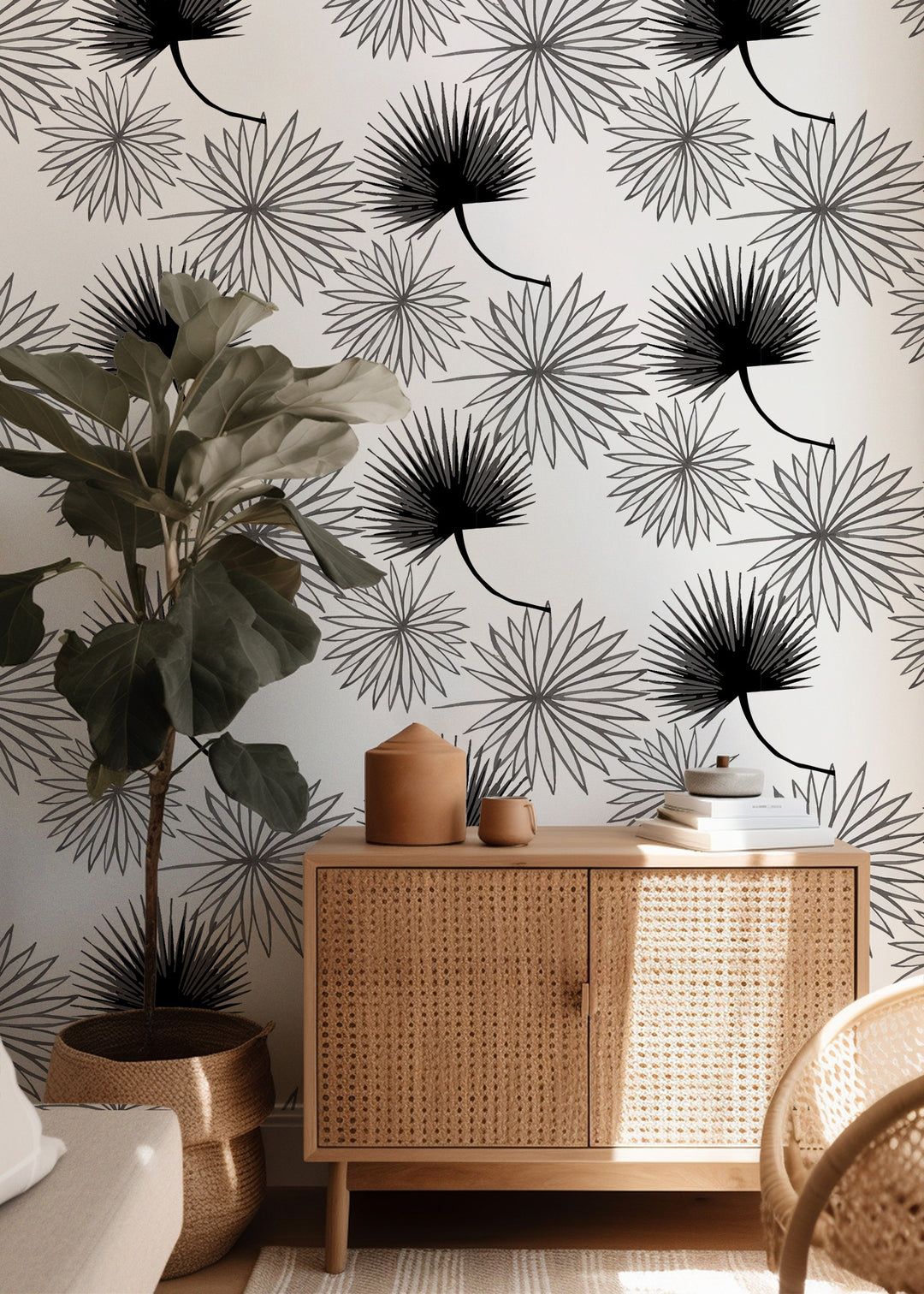 Cabbage Palm - White Floral Wallpaper by Bohemian Bungalow