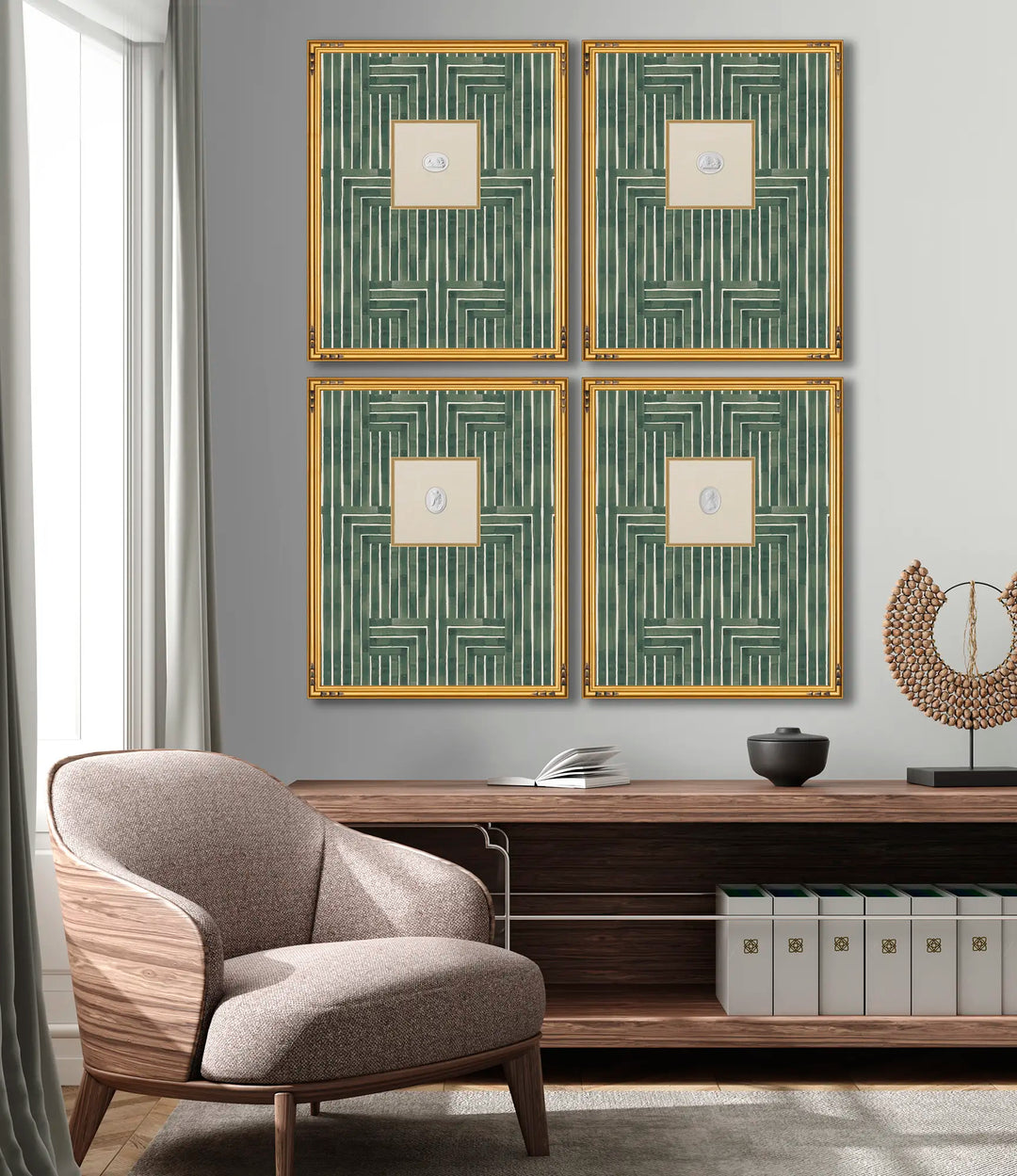 Framed Intaglio Wall Art - Chiseled - Emerald