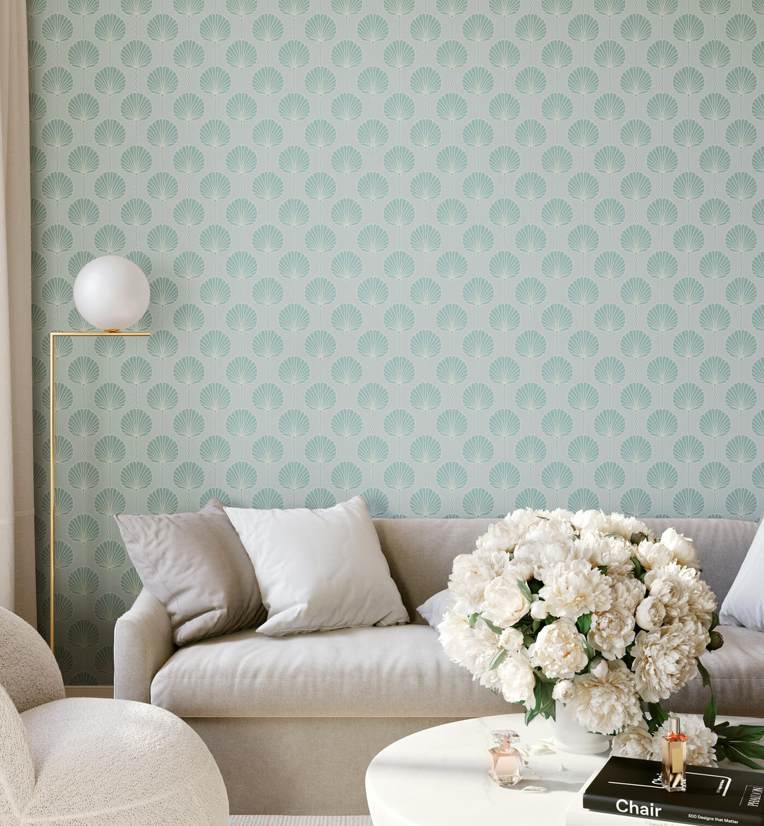 Deco Lily - Light Blue and Teal Wallpaper