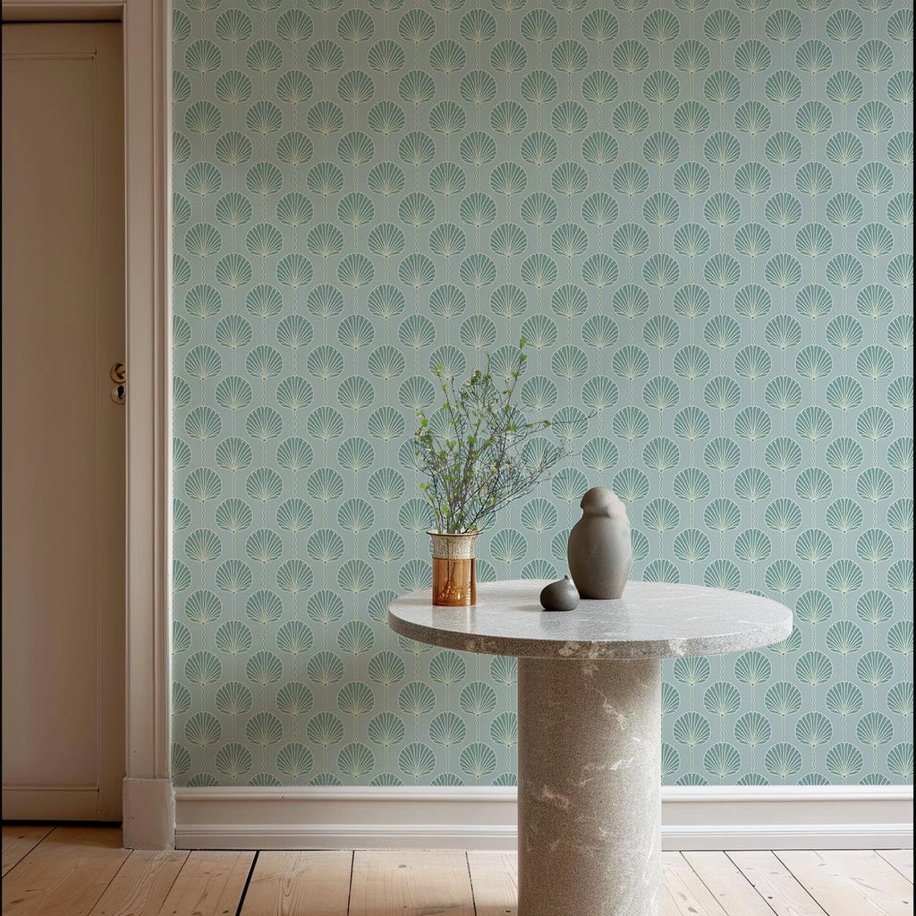 Deco Lily - Light Blue and Teal Wallpaper