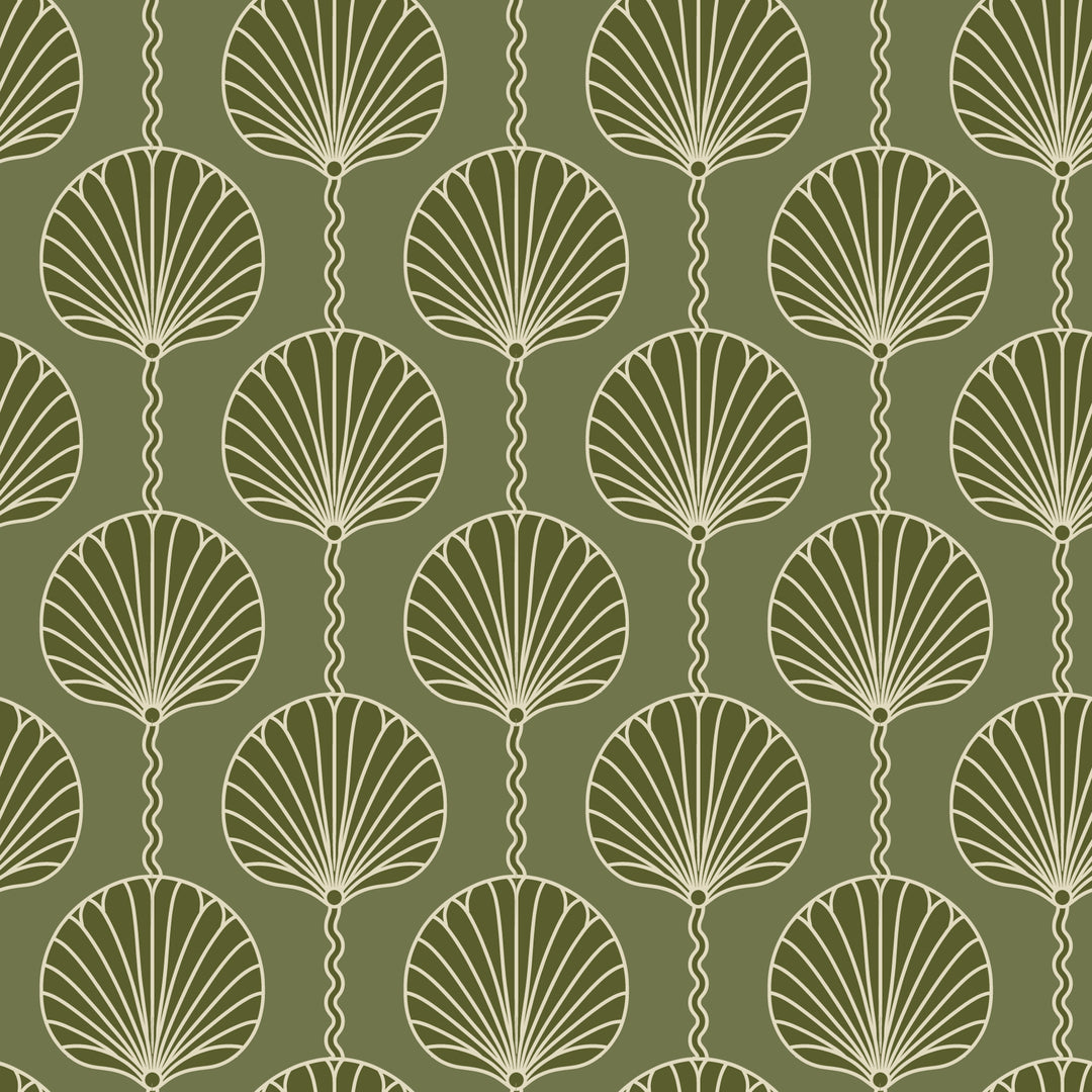 Deco Lily - Olive Wallpaper