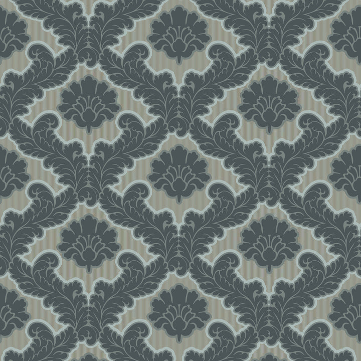 Drawing Room Leaf - Pewter Blue Wallpaper