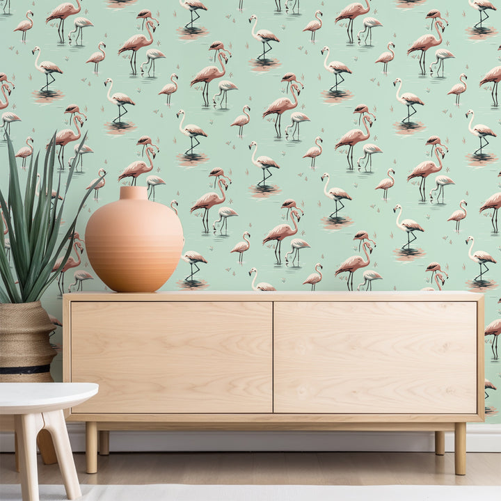Flamingo - Caribbean Green Wallpaper