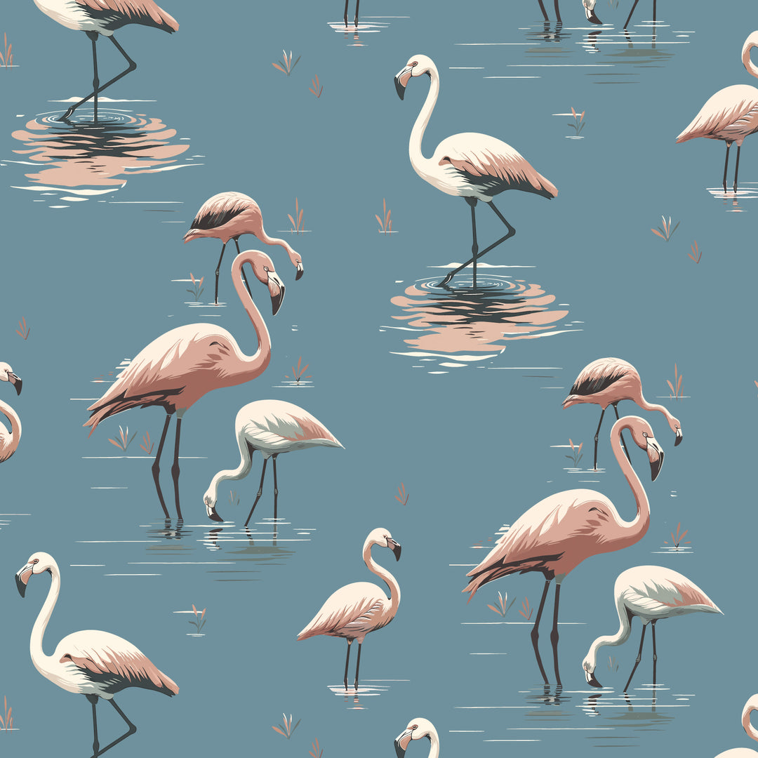 Flamingo - Coastal Blue Wallpaper