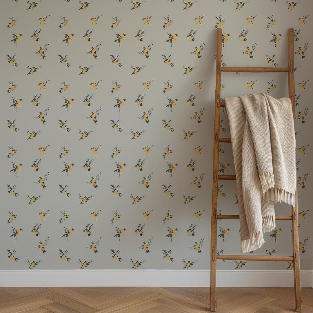 Flight of the Finches - Cloud Gray Wallpaper