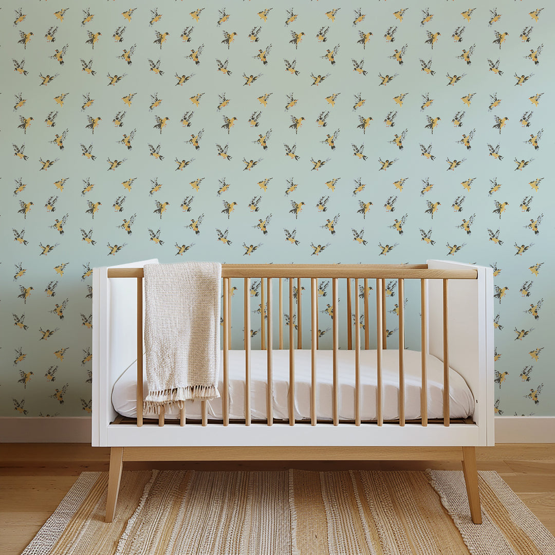 Flight of the Finches - Daylight Blue Wallpaper