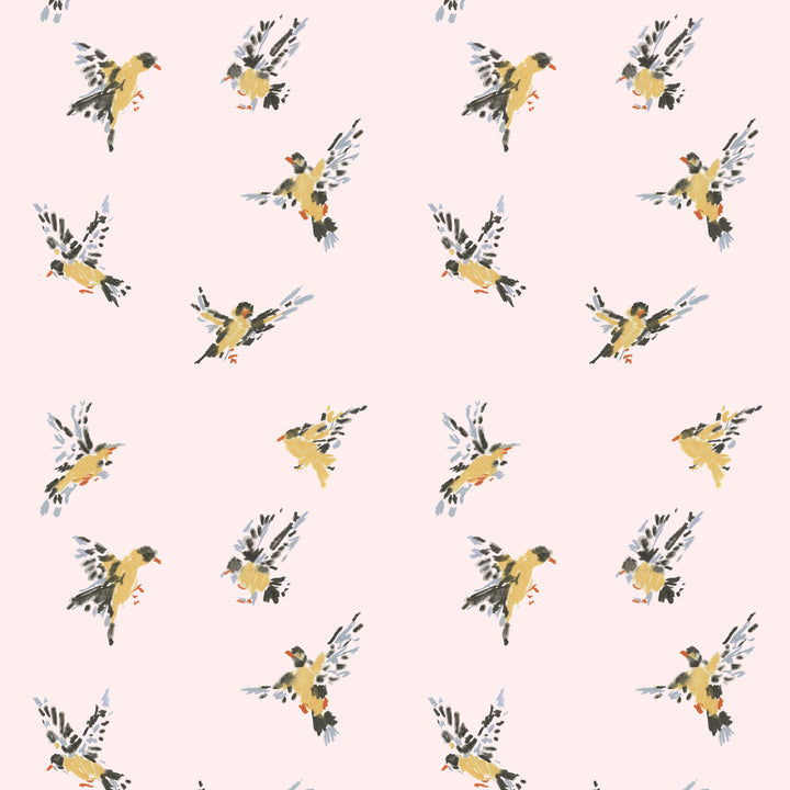 Flight of the Finches - Sunbleached Pink Wallpaper