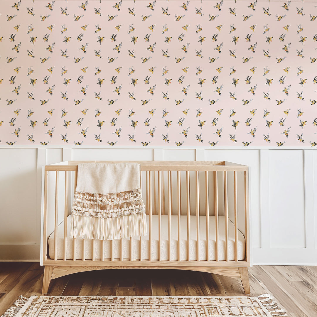 Flight of the Finches - Sunbleached Pink Wallpaper