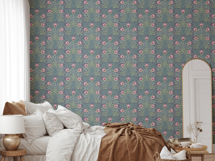 Floral Vine - Blue and Green Wallpaper
