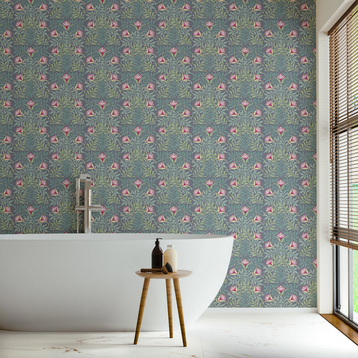Floral Vine - Blue and Green Wallpaper