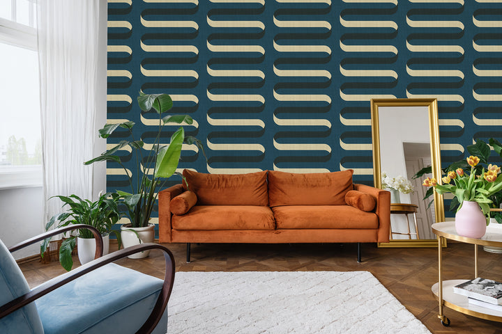 Folding Ribbon - Peacock Blue Wallpaper