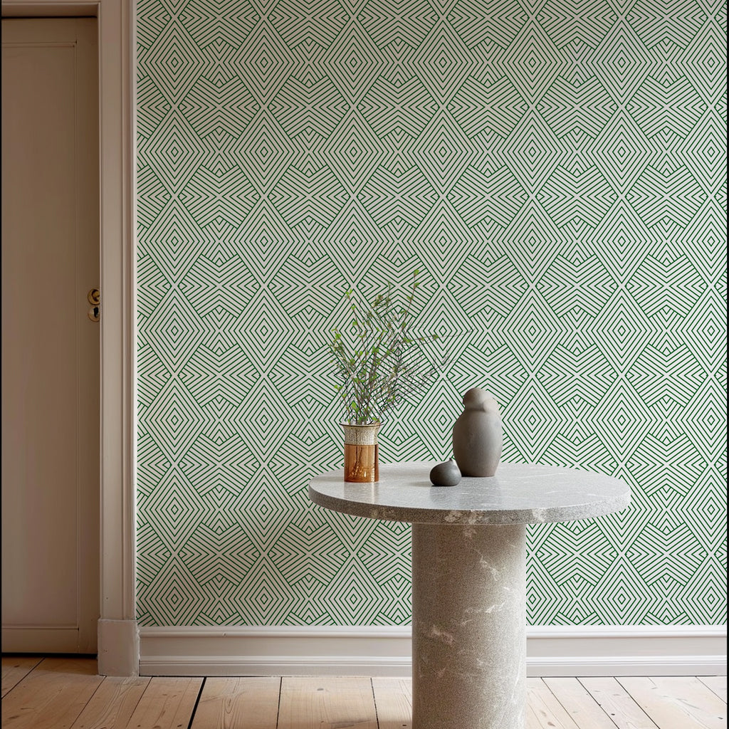 Formation - Signature Green Geometric Wallpaper by Mrs. Paranjape