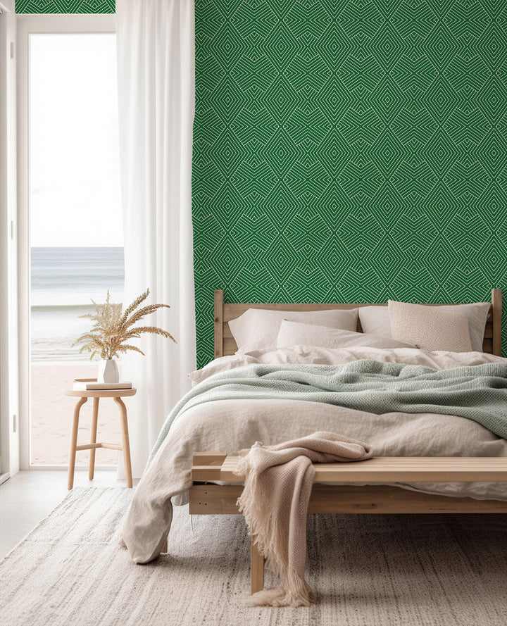 Formation - Signature Green Reverse Geometric Wallpaper by Mrs. Paranjape