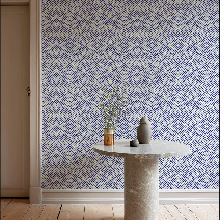 Formation - Yves Blue Geometric Wallpaper by Mrs. Paranjape