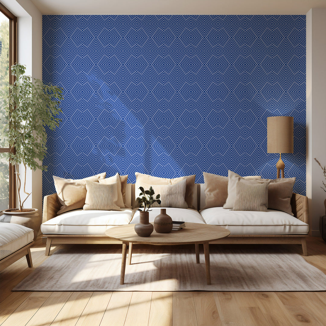 Formation - Yves Blue Reverse Geometric Wallpaper by Mrs. Paranjape