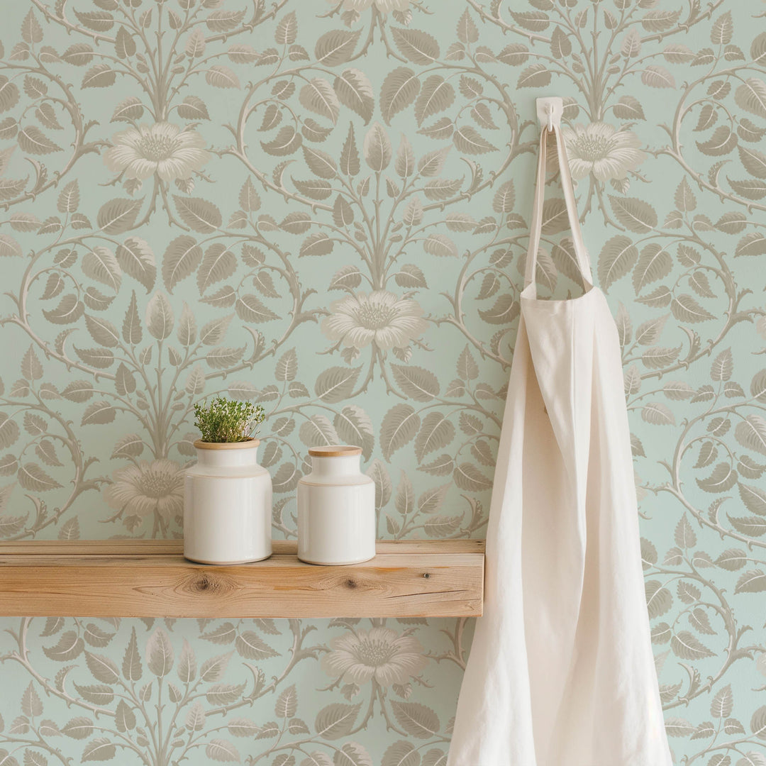 Garden Vine - Alabaster Blue Botanical Wallpaper