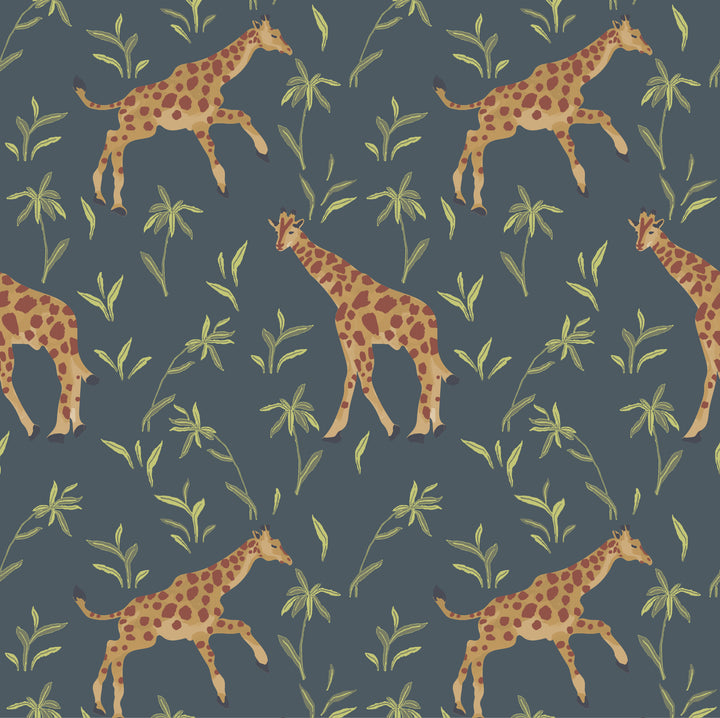 Gentle Giraffe - Denim Garden Wallpaper by Blessed Little Bungalow
