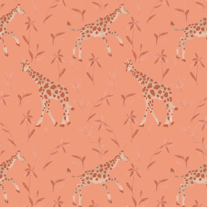 Gentle Giraffe - Coral Clay Wallpaper by Blessed Little Bungalow