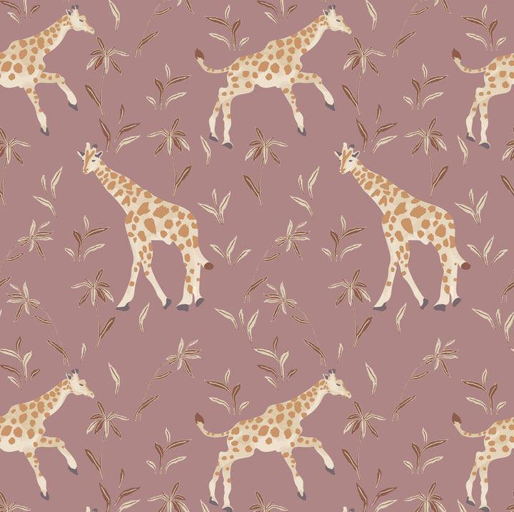 Gentle Giraffe - Mauve Cream Wallpaper by Blessed Little Bungalow