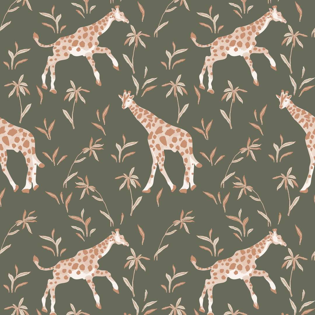 Gentle Giraffe - Olive Clay Wallpaper by Blessed Little Bungalow