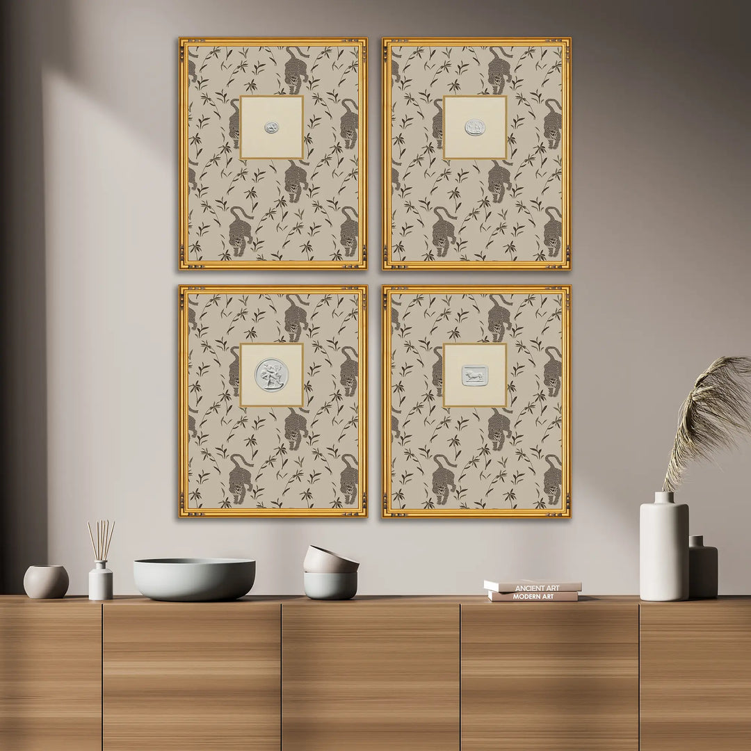 Framed Intaglio Wall Art - Stalking Tiger - Almond