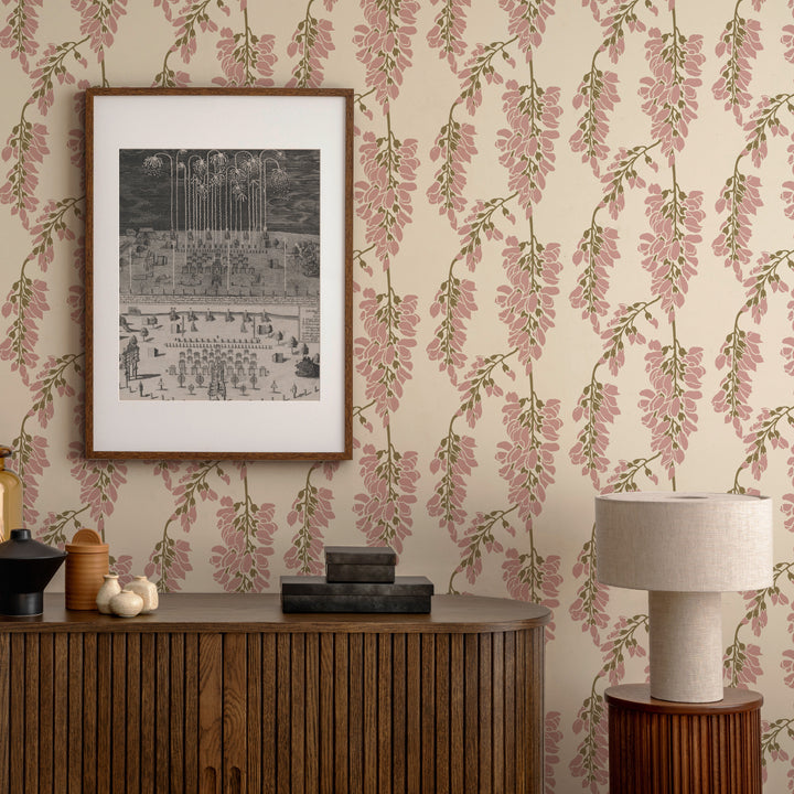 Wisteria Floral - Cream Wallpaper