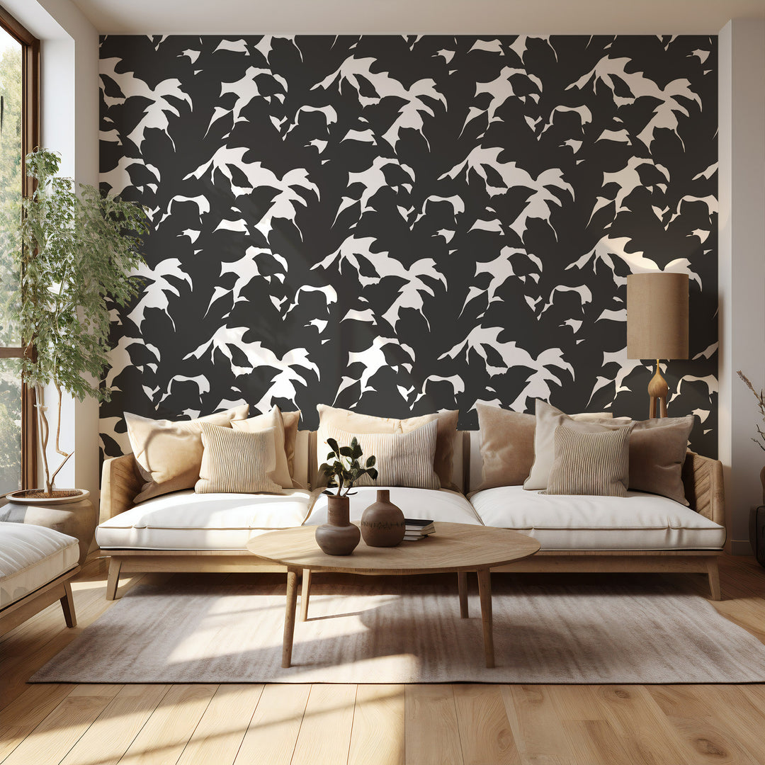 Holly - Jet Black Botanical Wallpaper by Mrs. Paranjape