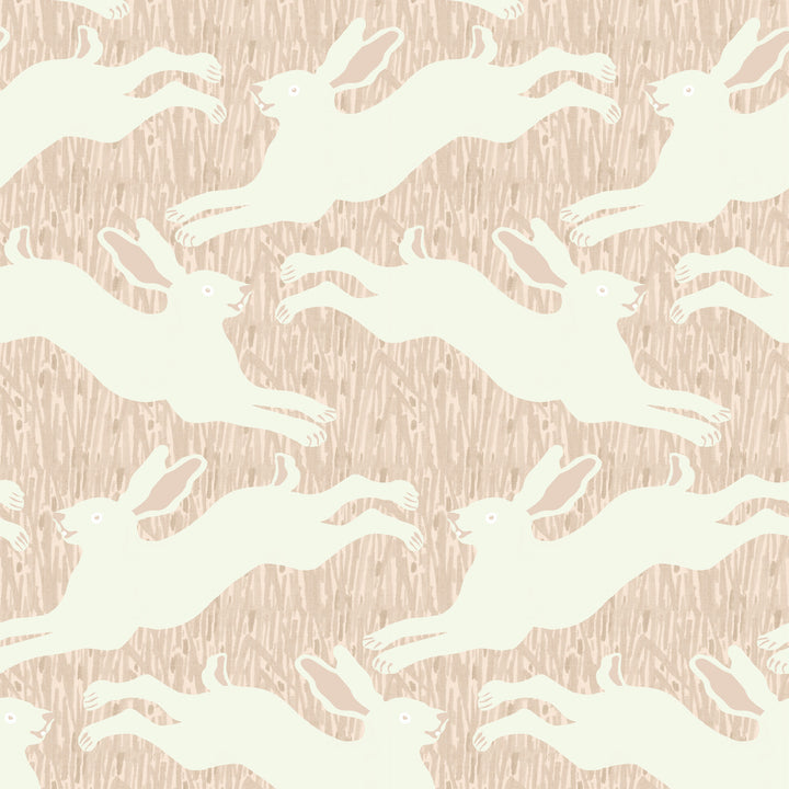 Hopping Hares - Blush Grass Wallpaper