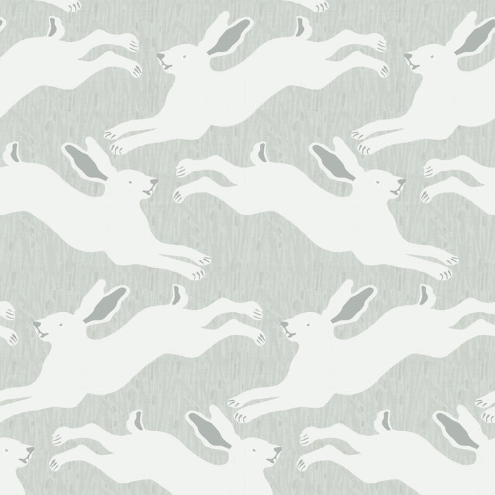 Hopping Hares - Mist Blue Wallpaper