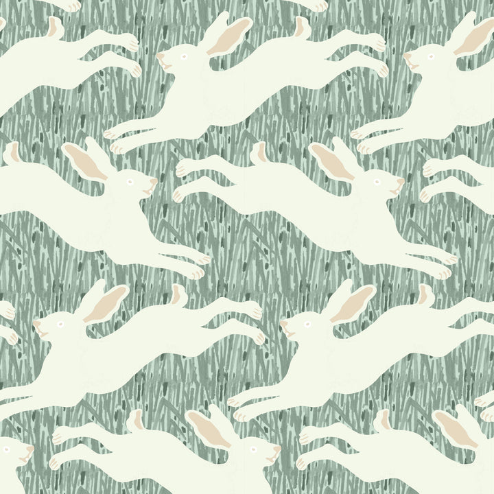 Hopping Hares - Silver Thicket Wallpaper