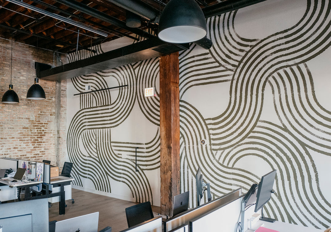 Looping Current Wall Mural - Olive Linen