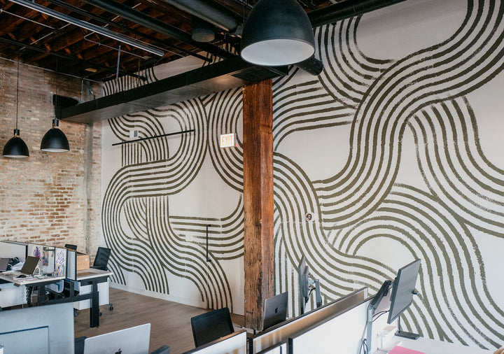 Looping Current Wall Mural - Olive Linen