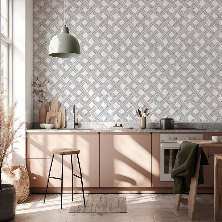 Lattice Weave - Black & White Wallpaper