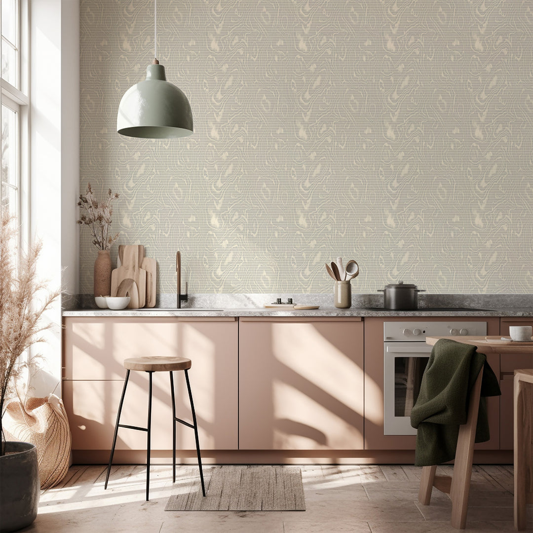 Burlwood - Pale Green and White Wood Wallpaper