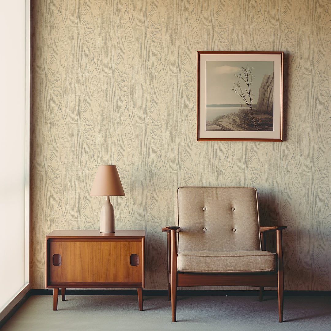 Faux Bois Woodgrain - Pale Gray Yellow Wood Wallpaper