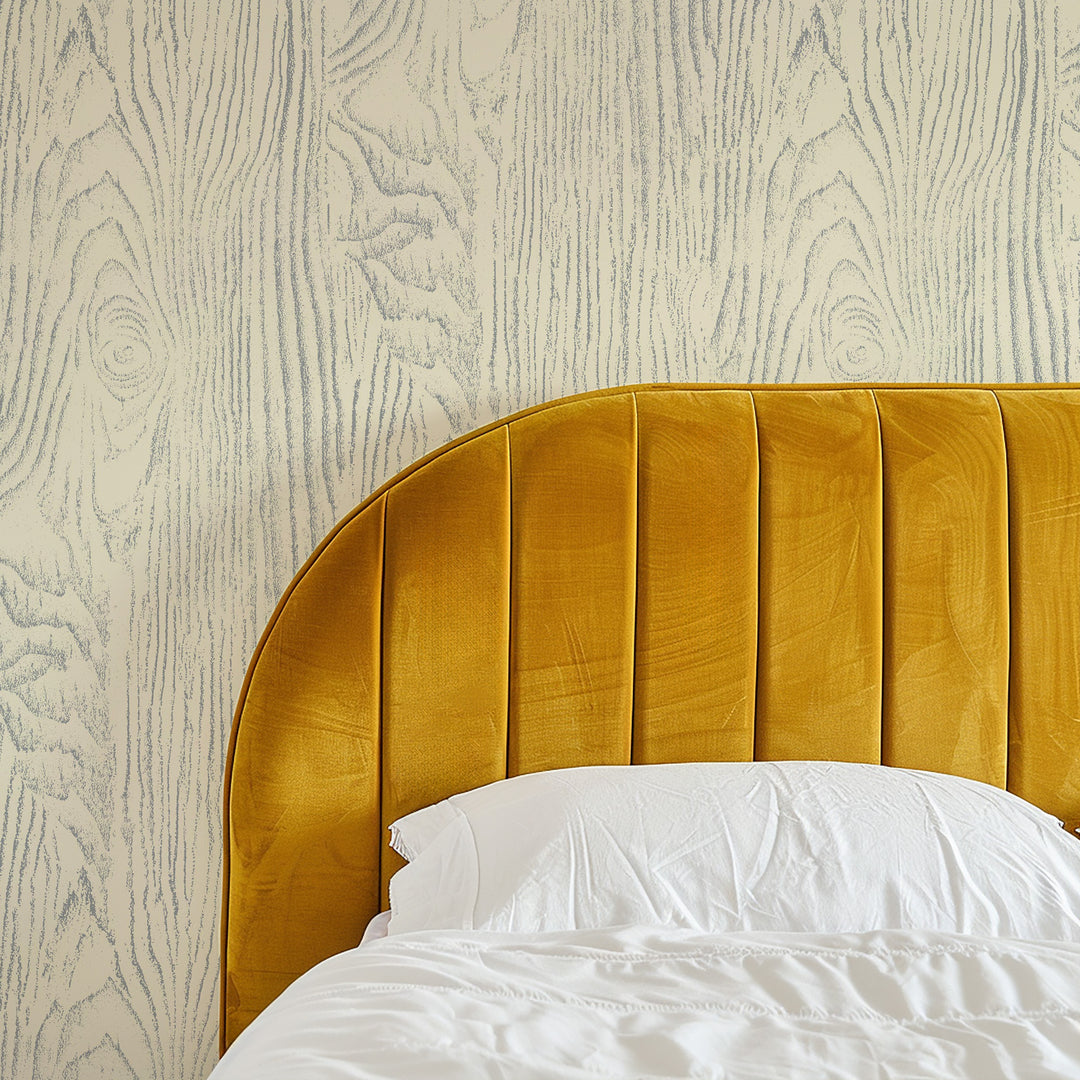 Faux Bois Woodgrain - Pale Gray Yellow Wood Wallpaper