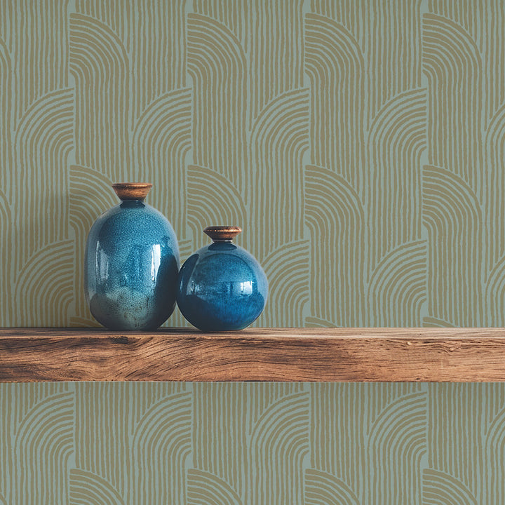 Woven Arcs - Golden Blue Wallpaper