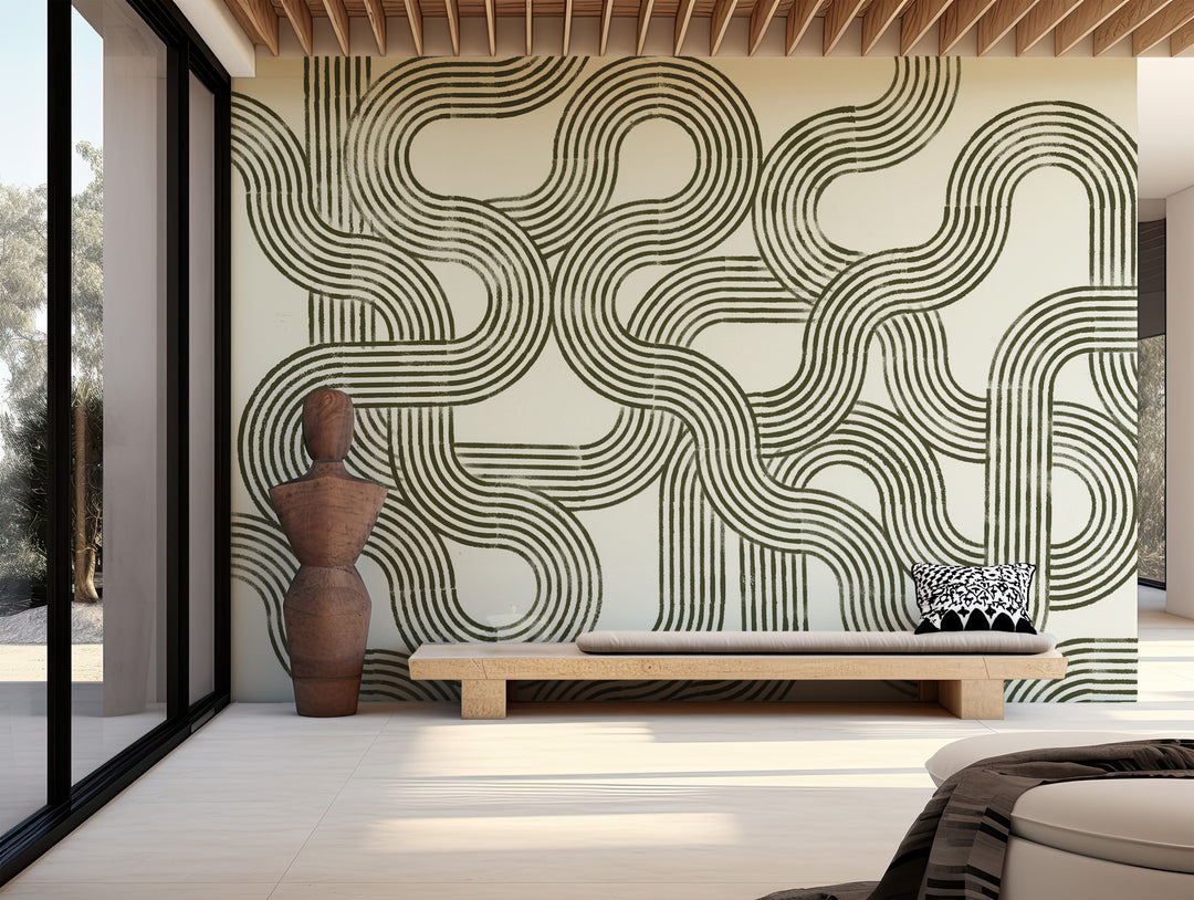 Looping Current Wall Mural - Olive Linen – Mitchell Black